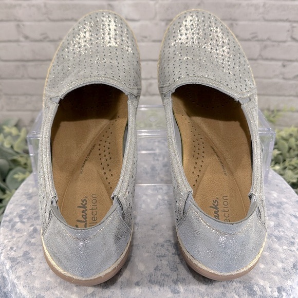 Clarks Collection Elaina Leather Pewter Espadrille Comfort Slip-on WMS 10M🩶EUC - Picture 7 of 10